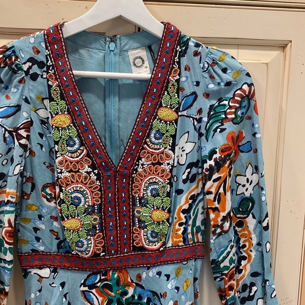 Anthropologie Akemi beaded Karmina blue printed dress - Picture 3 of 5